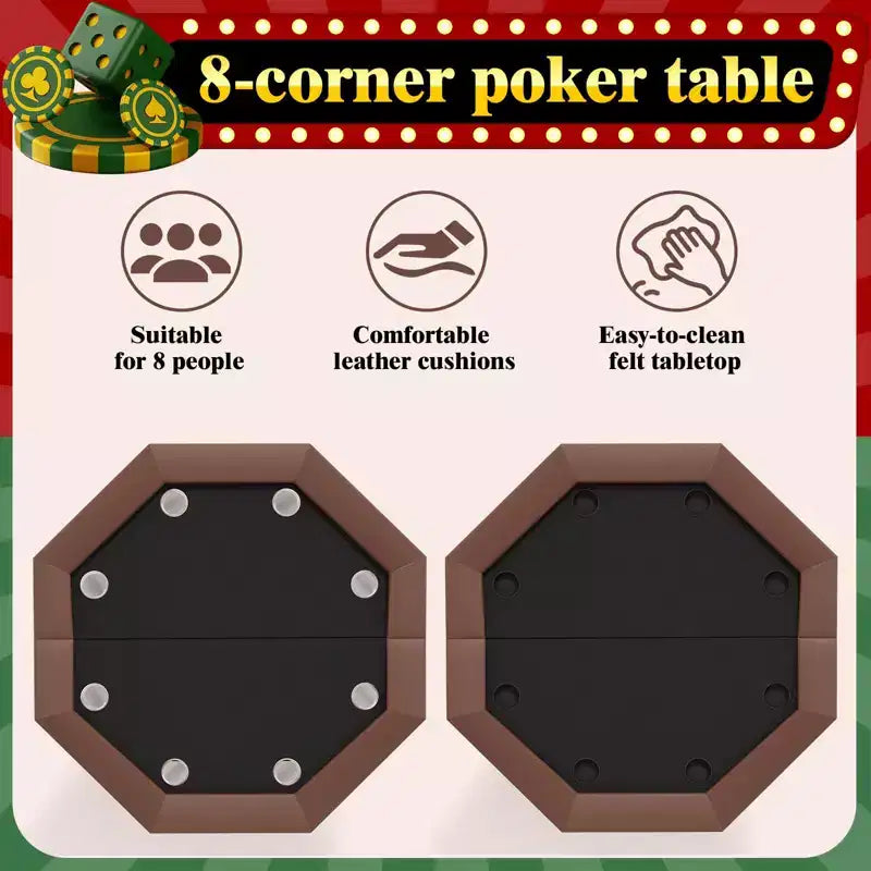 Tavolo da Poker Ottagonale con 8 Portabicchieri, Tavolo da Casinò per 8 Giocatori, Tavolo da Gioco Blackjack con Bordo Imbottito Resistente all'Acqua