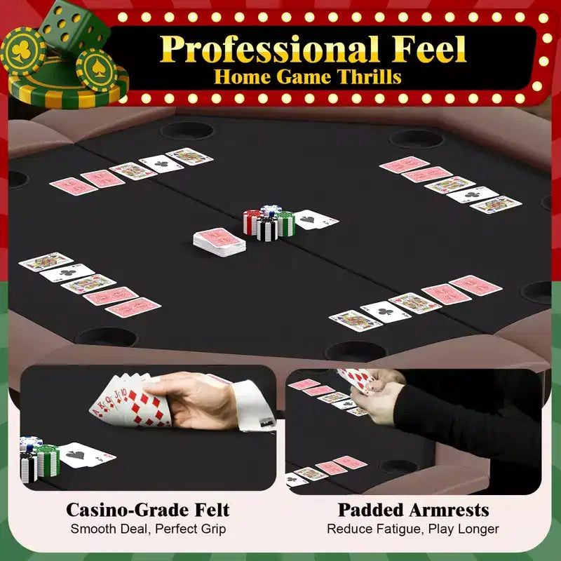Tavolo da Poker Ottagonale con 8 Portabicchieri, Tavolo da Casinò per 8 Giocatori, Tavolo da Gioco Blackjack con Bordo Imbottito Resistente all'Acqua