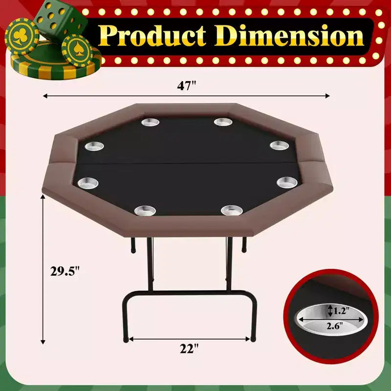 Tavolo da Poker Ottagonale con 8 Portabicchieri, Tavolo da Casinò per 8 Giocatori, Tavolo da Gioco Blackjack con Bordo Imbottito Resistente all'Acqua