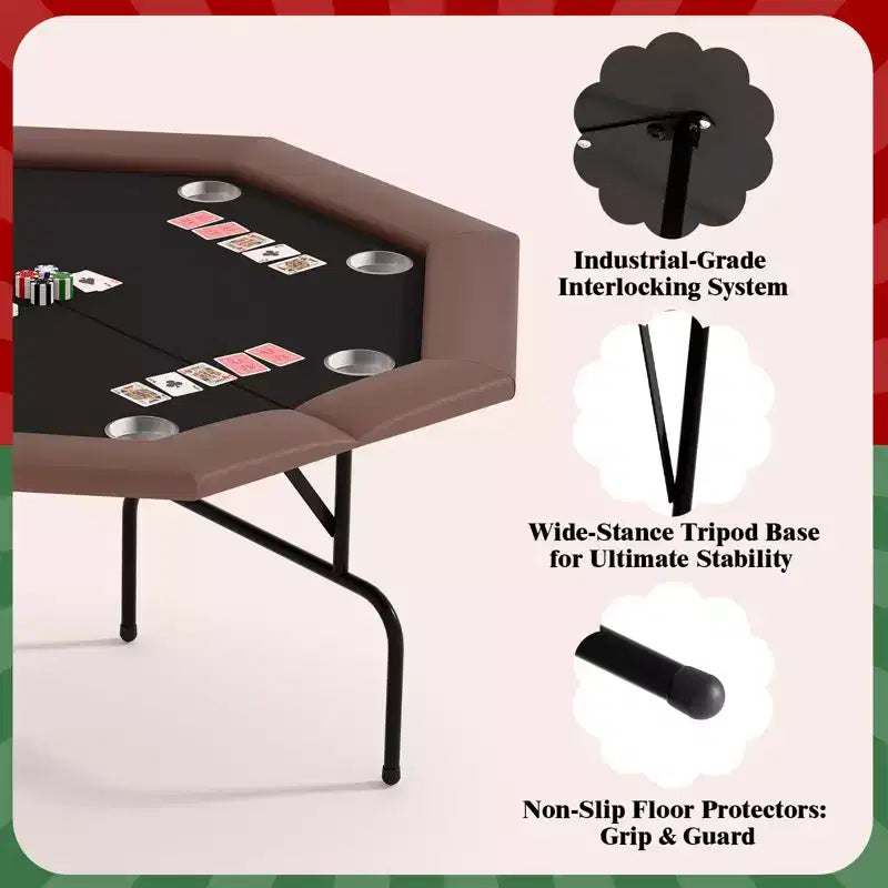 Tavolo da Poker Ottagonale con 8 Portabicchieri, Tavolo da Casinò per 8 Giocatori, Tavolo da Gioco Blackjack con Bordo Imbottito Resistente all'Acqua