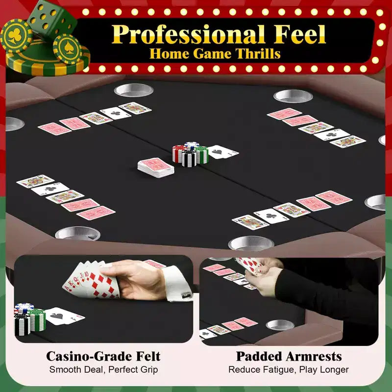 Tavolo da Poker Ottagonale con 8 Portabicchieri, Tavolo da Casinò per 8 Giocatori, Tavolo da Gioco Blackjack con Bordo Imbottito Resistente all'Acqua
