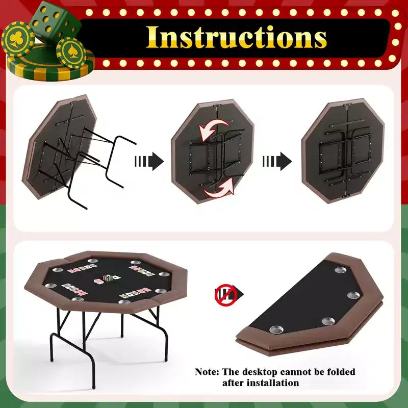 Tavolo da Poker Ottagonale con 8 Portabicchieri, Tavolo da Casinò per 8 Giocatori, Tavolo da Gioco Blackjack con Bordo Imbottito Resistente all'Acqua