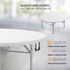 VINGLI Tavolo Commerciale Pieghevole Rotondo Bianco 5 FT, Tavolo da Pranzo in Plastica Portatile da 60 Pollici per Cucina Feste Matrimoni Eventi, Confezione da 1