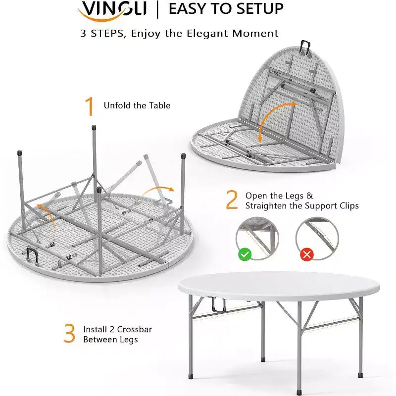 VINGLI Tavolo Commerciale Pieghevole Rotondo Bianco 5 FT, Tavolo da Pranzo in Plastica Portatile da 60 Pollici per Cucina Feste Matrimoni Eventi, Confezione da 1