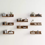 FurnitureR Floating Shelves for Wall, 15.75 Inch Wide Wooden WallMounted Display Ledge Set, Modern Storage Shelves for Living Room Set of 8, Brown