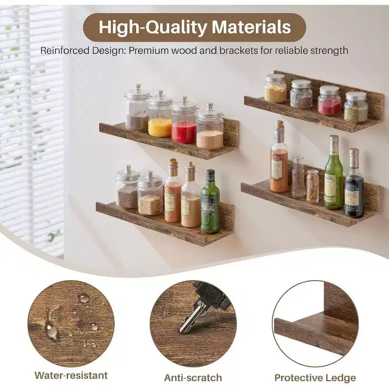 Mensole galleggianti FurnitureR per parete, set di mensole decorative in legno da 15,75 pollici, set di 8 mensole moderne per soggiorno, marrone