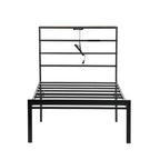 Struttura Letto Matrimoniale in Metallo FurnitureR con Luci LED e Stazione di Ricarica, Base per Materasso, Testiera e Pediera in Ferro Battuto, Ripiani portaoggetti, Nero