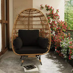 360 Swivel Oversized Egg Chair, PE Rattan Patio Lounge Chair with Plush Cushion, Steel Frame & Metal Base, Waterproof Wicker Basket Design
