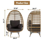 Poltrona a uovo girevole a 360°, sedia a sdraio da esterno in rattan PE con morbido cuscino, telaio in acciaio e base in metallo, design a cesto in vimini impermeabile