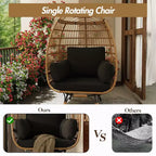 Poltrona a uovo girevole a 360°, sedia a sdraio da esterno in rattan PE con morbido cuscino, telaio in acciaio e base in metallo, design a cesto in vimini impermeabile