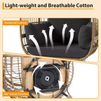 Poltrona a uovo girevole a 360°, sedia a sdraio da esterno in rattan PE con morbido cuscino, telaio in acciaio e base in metallo, design a cesto in vimini impermeabile