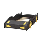 Letto a piattaforma per bambini a forma di auto da corsa, struttura del letto a forma di auto in legno con contenitore e ruote per bambini e bambine