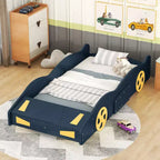 Letto a piattaforma per bambini a forma di auto da corsa, struttura del letto a forma di auto in legno con contenitore e ruote per bambini e bambine