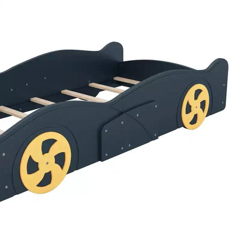 Letto a piattaforma per bambini a forma di auto da corsa, struttura del letto a forma di auto in legno con contenitore e ruote per bambini e bambine