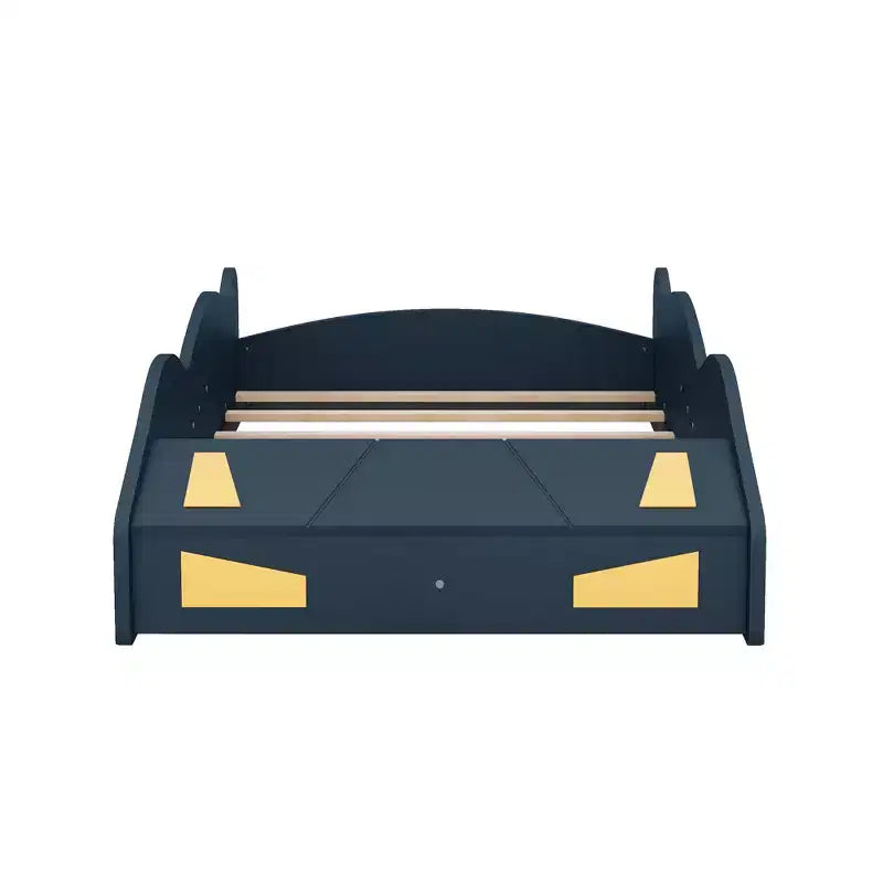 Letto a piattaforma per bambini a forma di auto da corsa, struttura del letto a forma di auto in legno con contenitore e ruote per bambini e bambine