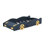 Letto a piattaforma per bambini a forma di auto da corsa, struttura del letto a forma di auto in legno con contenitore e ruote per bambini e bambine