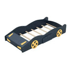 Letto a piattaforma per bambini a forma di auto da corsa, struttura del letto a forma di auto in legno con contenitore e ruote per bambini e bambine