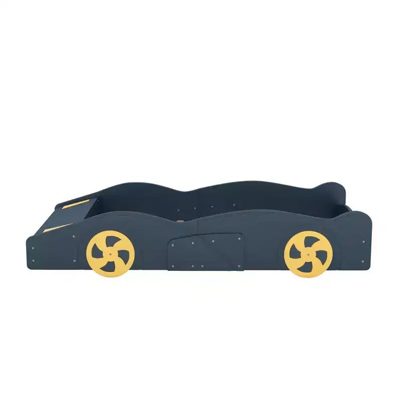 Letto a piattaforma per bambini a forma di auto da corsa, struttura del letto a forma di auto in legno con contenitore e ruote per bambini e bambine