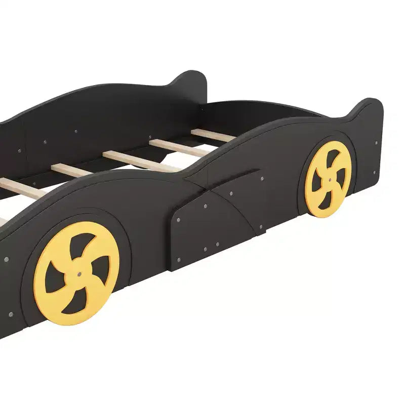 Letto a piattaforma per bambini a forma di auto da corsa, struttura del letto a forma di auto in legno con contenitore e ruote per bambini e bambine
