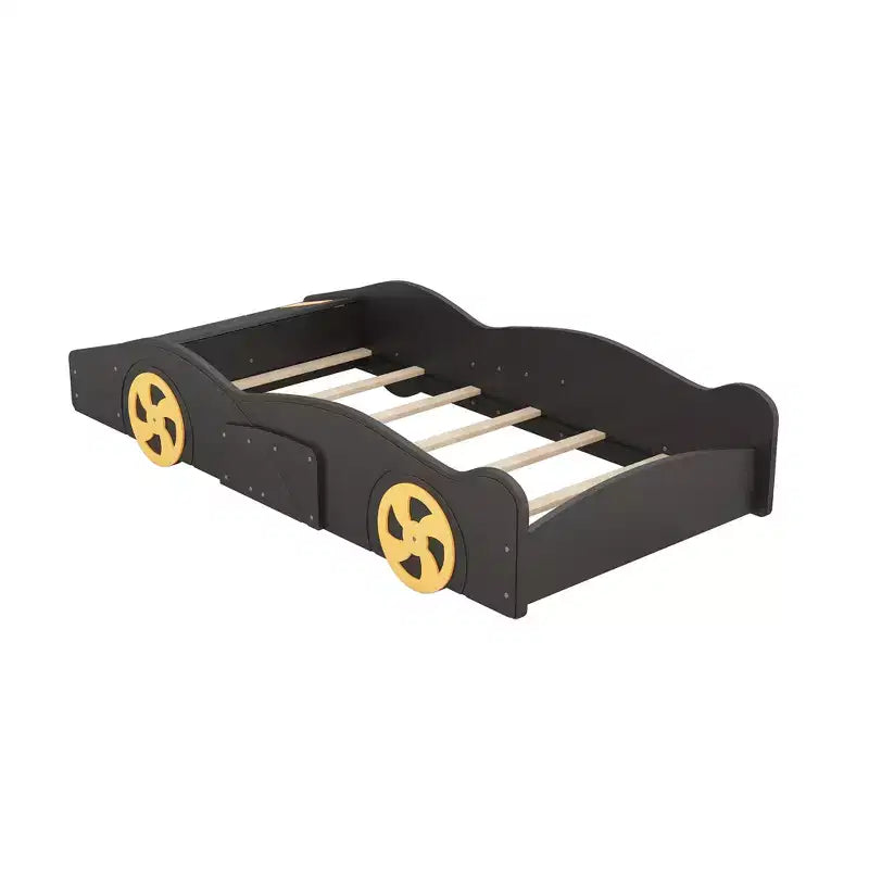 Letto a piattaforma per bambini a forma di auto da corsa, struttura del letto a forma di auto in legno con contenitore e ruote per bambini e bambine