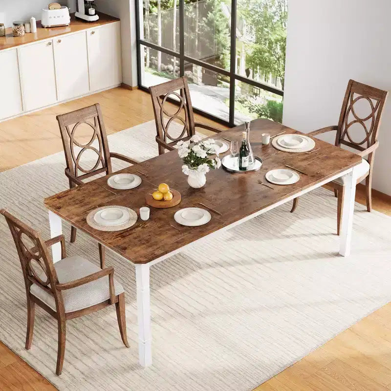 79 Grande tavolo da pranzo industriale per 6-8 persone, tavolo da cucina rettangolare in legno, tavolo da pranzo moderno in stile rustico, tavolo da pranzo da cucina