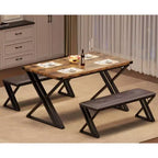 Dining Table with 2 Benches, Kitchen Table Set for 4, Modern Breakfast Dinette with Upholstered Bench, Dining Table Set, Table 43.3 Inches Long