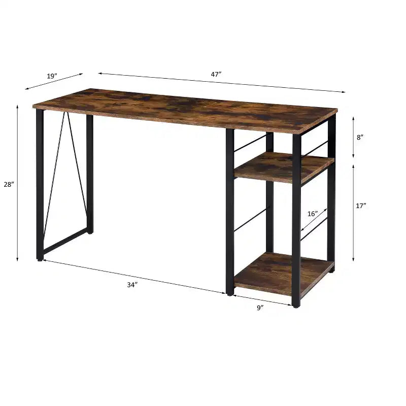 Scrivania da ufficio Okak 47IN dal design minimalista con 2 ripiani, scrivania con struttura in metallo rinforzato, scrivania per computer per camera da letto, soggiorno, studio