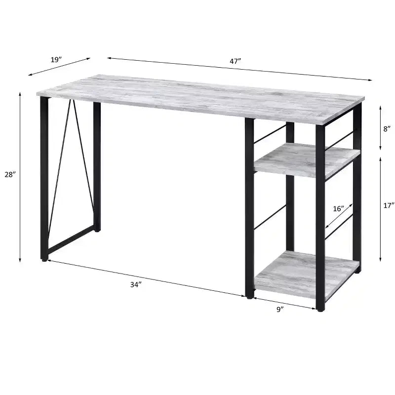 Scrivania da ufficio Okak 47IN dal design minimalista con 2 ripiani, scrivania con struttura in metallo rinforzato, scrivania per computer per camera da letto, soggiorno, studio