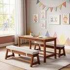 Karl Home Tavolo da Picnic e Panca da Esterno Rettangolari in Legno per Bambini con Ombrellone e Cuscini
