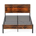 Costway Full Bed Frame with LED Lights Storage Headboard Power Outlets Strong Metal Support