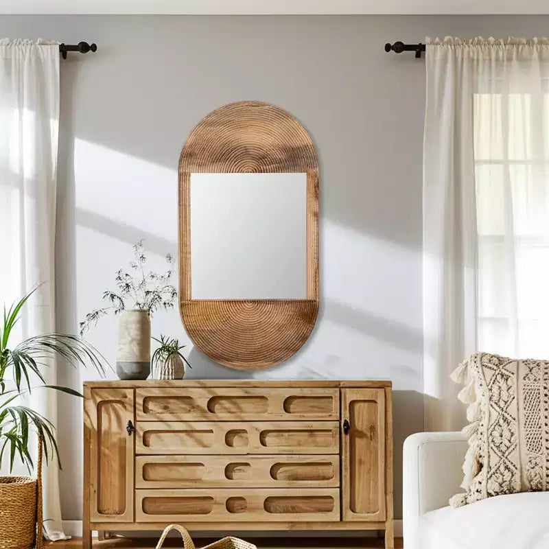 Specchio da parete in legno boho - Cornice marrone artigianale - Accento decorativo rustico per la casa, l'ufficio, la camera da letto e il soggiorno - 1 marrone
