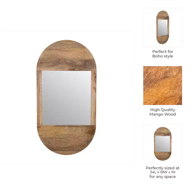 Specchio da parete in legno boho - Cornice marrone artigianale - Accento decorativo rustico per la casa, l'ufficio, la camera da letto e il soggiorno - 1 marrone