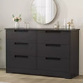 GustoWave Black Horizontal 6-drawers Dresser with Embedded Handles, Wood Relief Texture Design - Anti-tipping