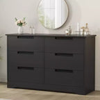 GustoWave Black Horizontal 6-drawers Dresser with Embedded Handles, Wood Relief Texture Design - Anti-tipping