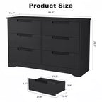 Cassettiera orizzontale a 6 cassetti GustoWave nera con maniglie integrate, texture in rilievo effetto legno - Antiribaltamento