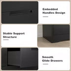 Cassettiera orizzontale a 6 cassetti GustoWave nera con maniglie integrate, texture in rilievo effetto legno - Antiribaltamento