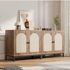 Credenza buffet in rattan, mobile da cucina con ante in rattan e ripiani regolabili, credenza da soggiorno o sala da pranzo in stile bohémien per liquori o caffè
