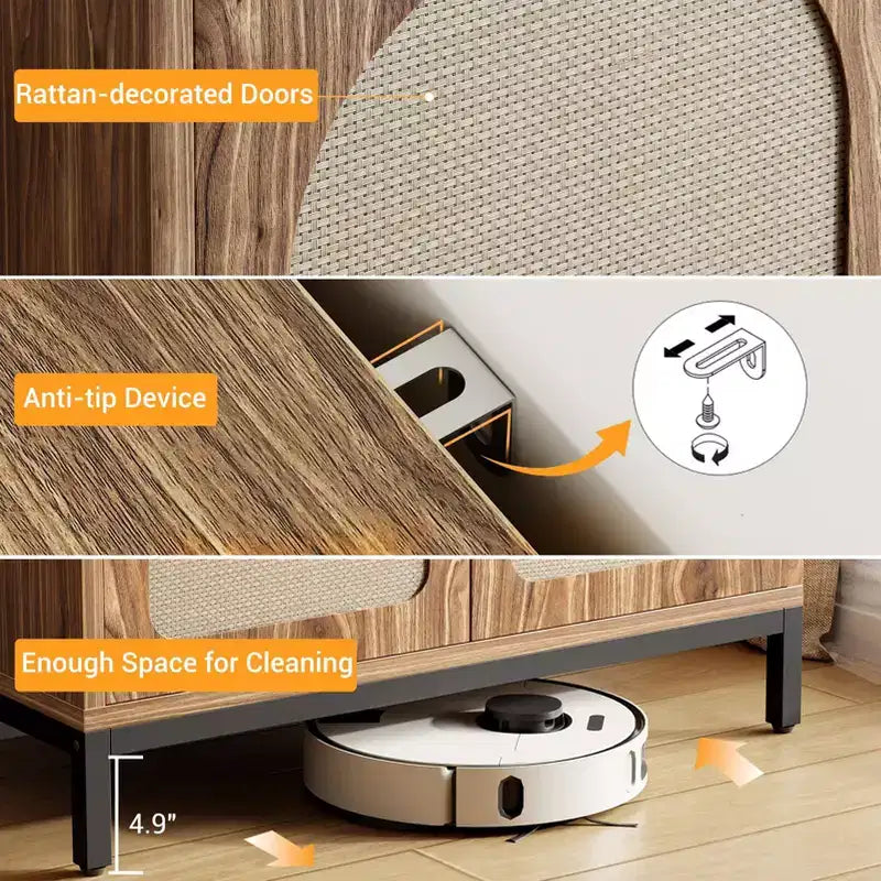 Credenza buffet in rattan, mobile da cucina con ante in rattan e ripiani regolabili, credenza da soggiorno o sala da pranzo in stile bohémien per liquori o caffè