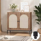 Credenza buffet in rattan, mobile da cucina con ante in rattan e ripiani regolabili, credenza da soggiorno o sala da pranzo in stile bohémien per liquori o caffè