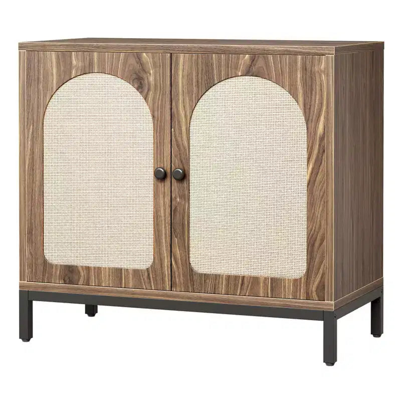 Credenza buffet in rattan, mobile da cucina con ante in rattan e ripiani regolabili, credenza da soggiorno o sala da pranzo in stile bohémien per liquori o caffè