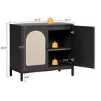 Credenza buffet in rattan, mobile da cucina con ante in rattan e ripiani regolabili, credenza da soggiorno o sala da pranzo in stile bohémien per liquori o caffè