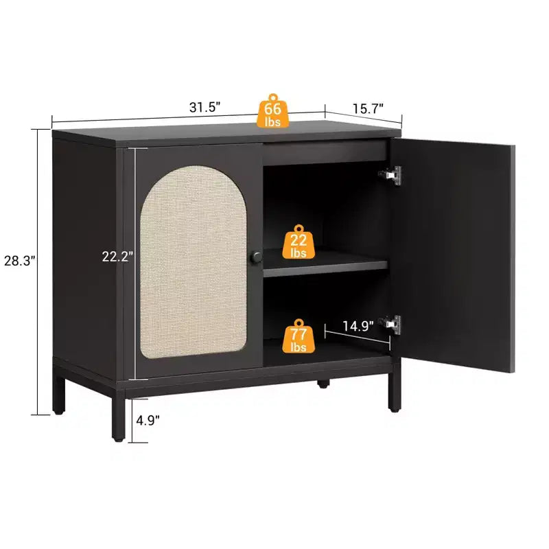 Credenza buffet in rattan, mobile da cucina con ante in rattan e ripiani regolabili, credenza da soggiorno o sala da pranzo in stile bohémien per liquori o caffè