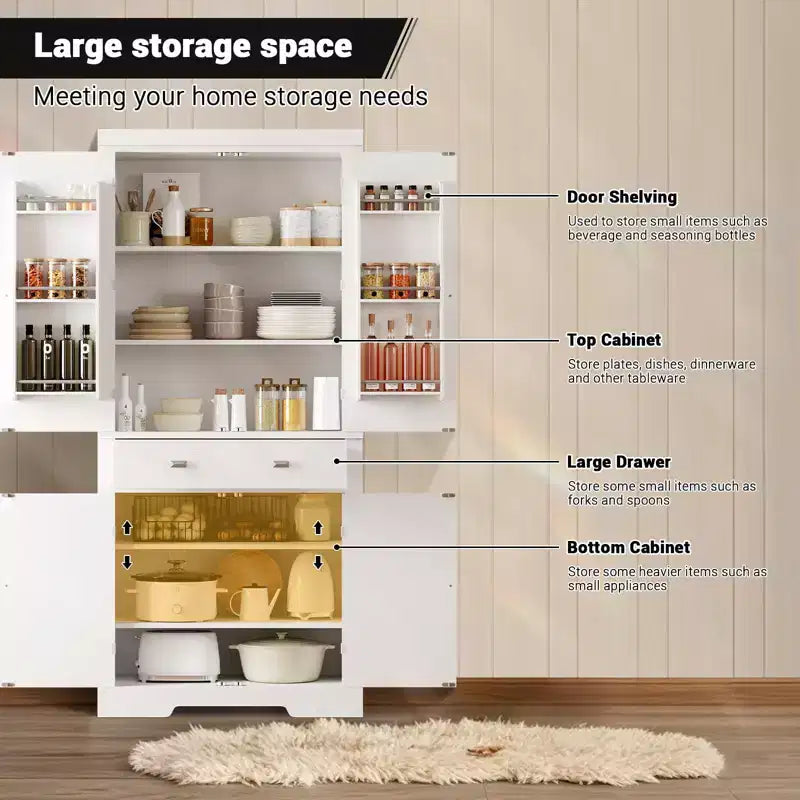 Mobile Dispensa da 72" in Stile Rustico con Ripiani Regolabili, 6 Scomparti portaoggetti nelle Ante, 2 Armadietti e 1 Cassetto, Armadio Alto da Cucina per Sala da Pranzo