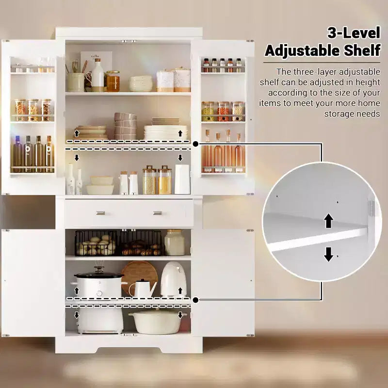 Mobile Dispensa da 72" in Stile Rustico con Ripiani Regolabili, 6 Scomparti portaoggetti nelle Ante, 2 Armadietti e 1 Cassetto, Armadio Alto da Cucina per Sala da Pranzo