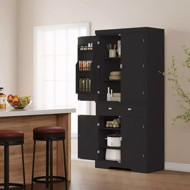 Mobile Dispensa da 72" in Stile Rustico con Ripiani Regolabili, 6 Scomparti portaoggetti nelle Ante, 2 Armadietti e 1 Cassetto, Armadio Alto da Cucina per Sala da Pranzo