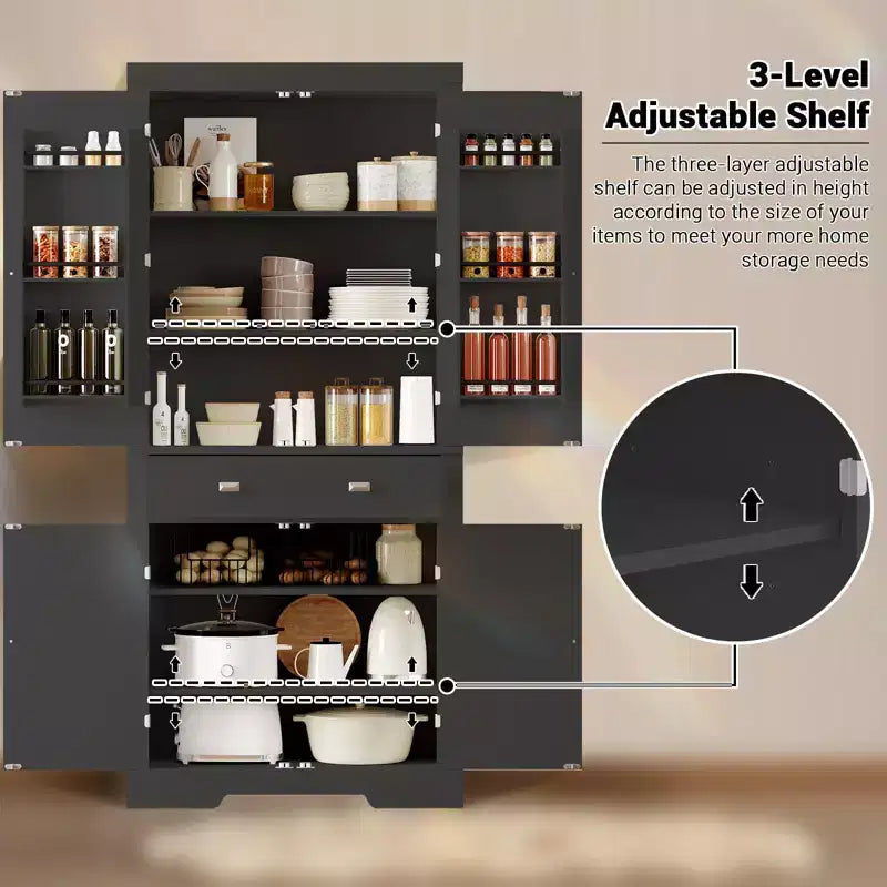 Mobile Dispensa da 72" in Stile Rustico con Ripiani Regolabili, 6 Scomparti portaoggetti nelle Ante, 2 Armadietti e 1 Cassetto, Armadio Alto da Cucina per Sala da Pranzo