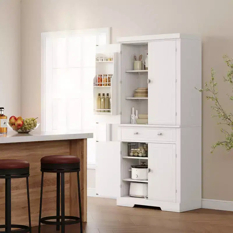 Mobile Dispensa da 72" in Stile Rustico con Ripiani Regolabili, 6 Scomparti portaoggetti nelle Ante, 2 Armadietti e 1 Cassetto, Armadio Alto da Cucina per Sala da Pranzo
