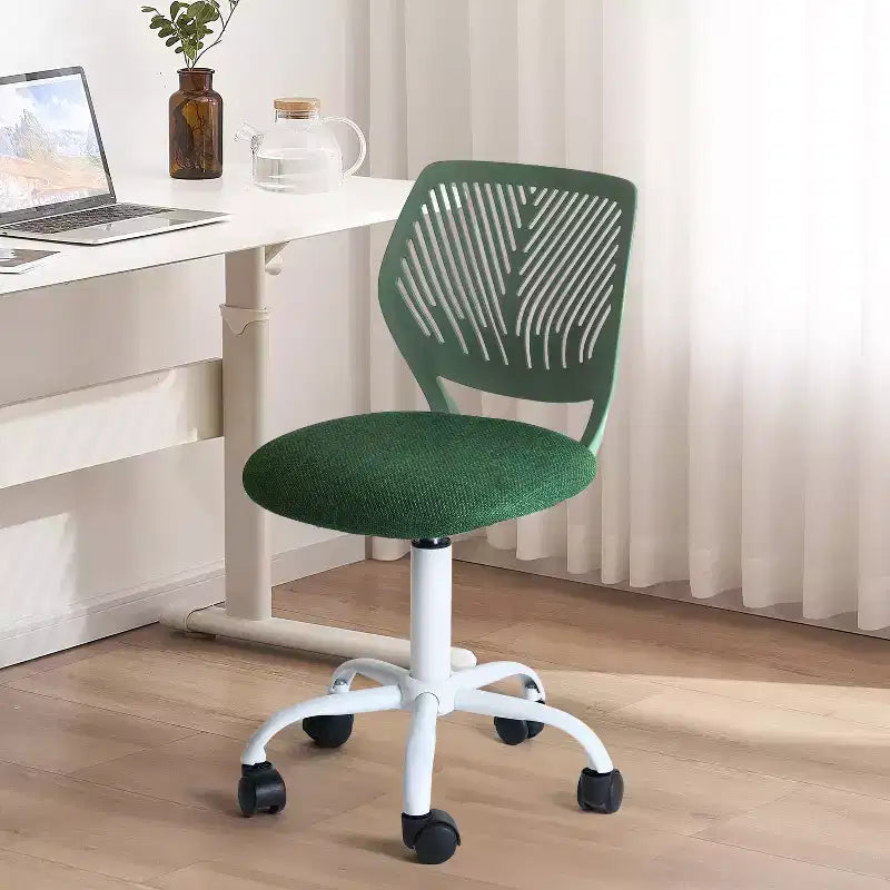 FurnitureR Desk Chair, Home Office Chair Armless with Padded Fabric Cushion and Plastic Mid Back Rolling Adjustable Swivel Computer Chair, Dark Green