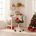 Sedia da Scrivania FurnitureR, Sedia da Ufficio Senza Braccioli con Cuscino Imbottito in Tessuto e Schienale Medio in Plastica, Sedia Girevole Regolabile per Computer con Ruote, Verde Scuro