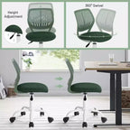 Sedia da Scrivania FurnitureR, Sedia da Ufficio Senza Braccioli con Cuscino Imbottito in Tessuto e Schienale Medio in Plastica, Sedia Girevole Regolabile per Computer con Ruote, Verde Scuro